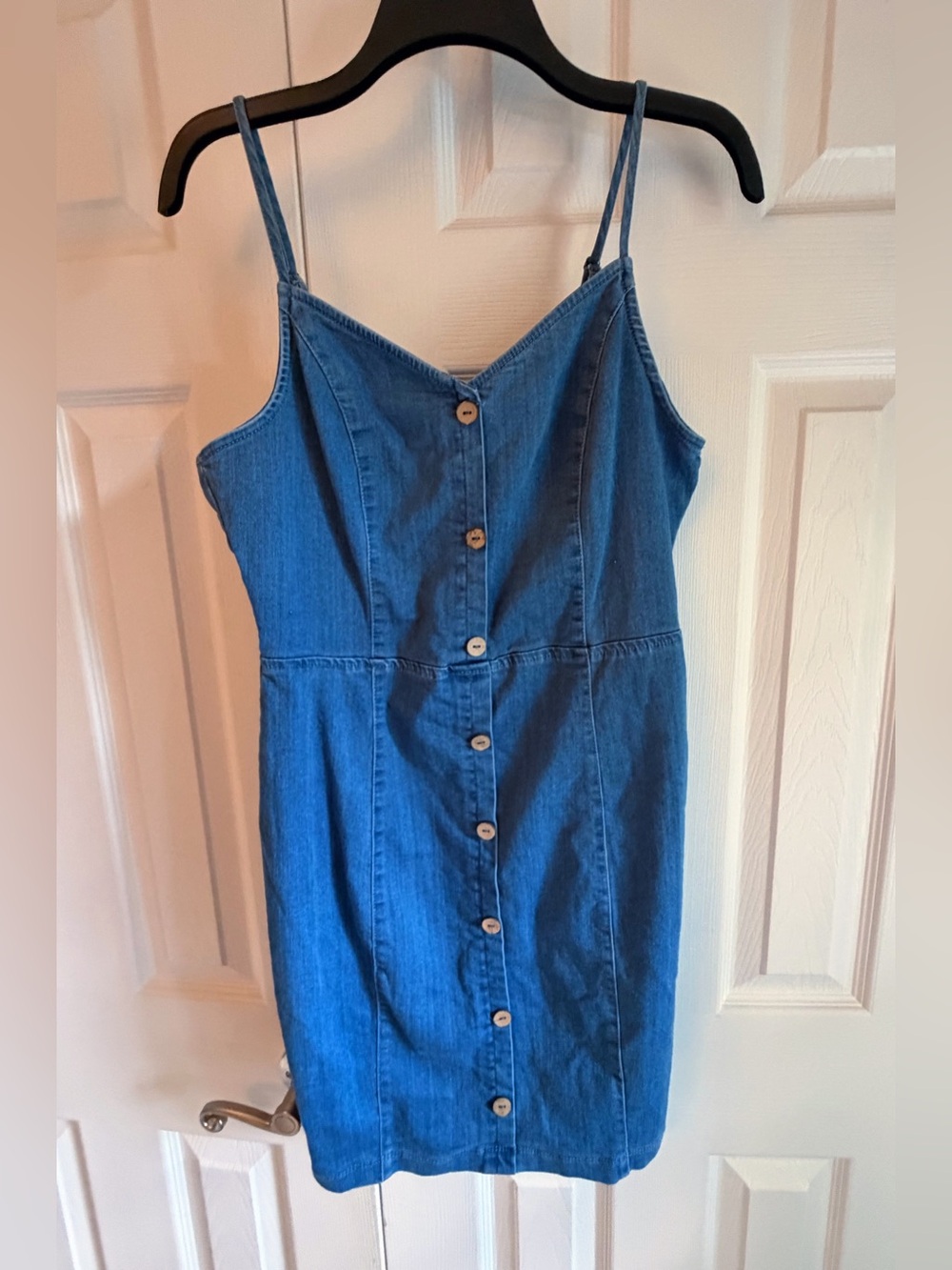 Blashe Blue Denim Button-Front Spaghetti Strap Dress